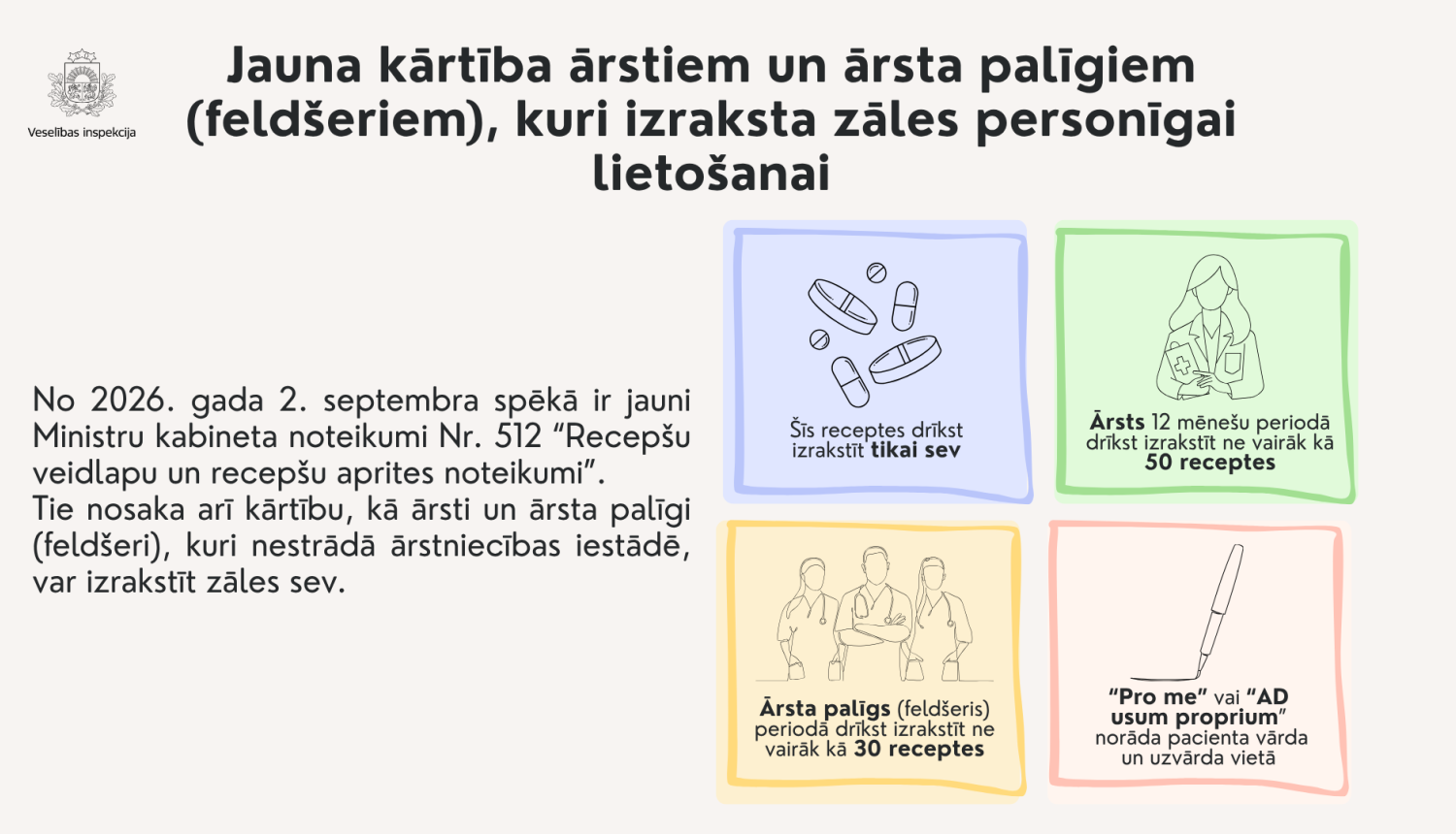 Jauna kārtība ārstiem un ārsta palīgiem (feldšeriem), kuri izraksta zāles personīgai lietošanai