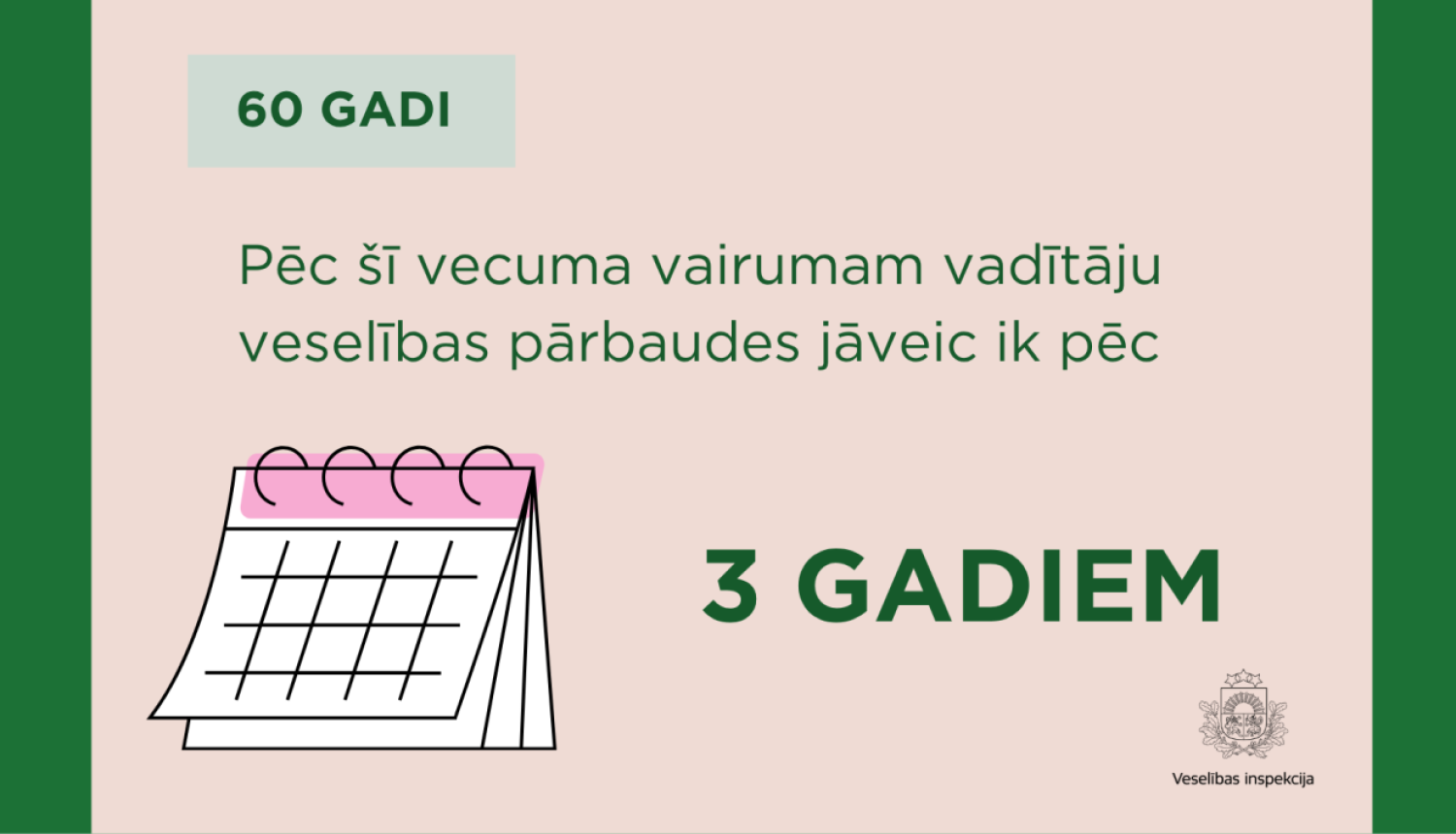 Kā nosaka transportlīdzekļa vadītāja nākamās veselības pārbaudes termiņu pēc 60 gadu vecuma?