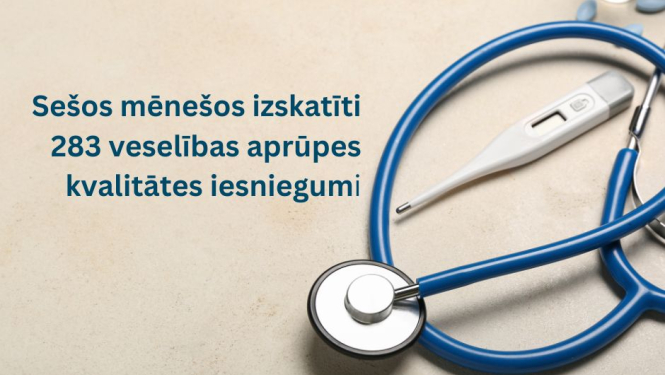 Foto ar ārsta piederumiem un uzraksts, ka izskatīti 283 sūdzību iesniegumi