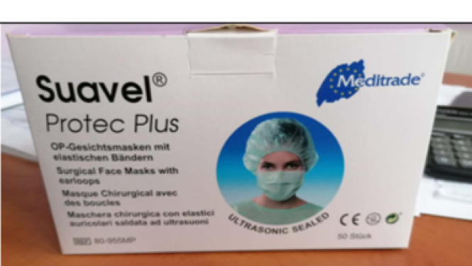 Viltotais ķirurģisko sejas masku Meditrade Suavel Protect Plus tirdzniecības iepakojums