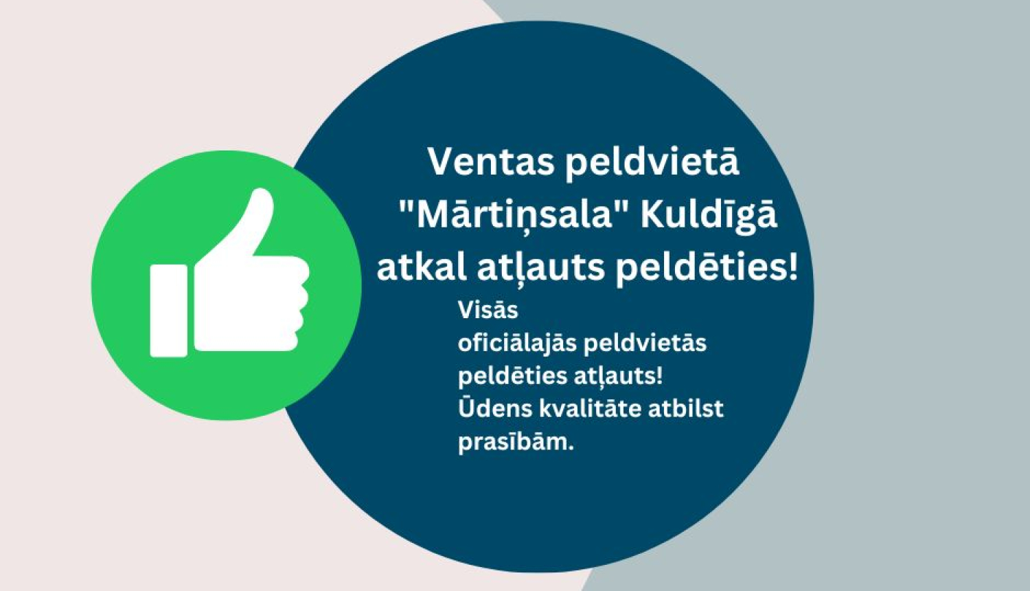 Grafiska ilustrācija par to, ka Ventas peldvietā Mārtiņsala atkal atļauts peldētis