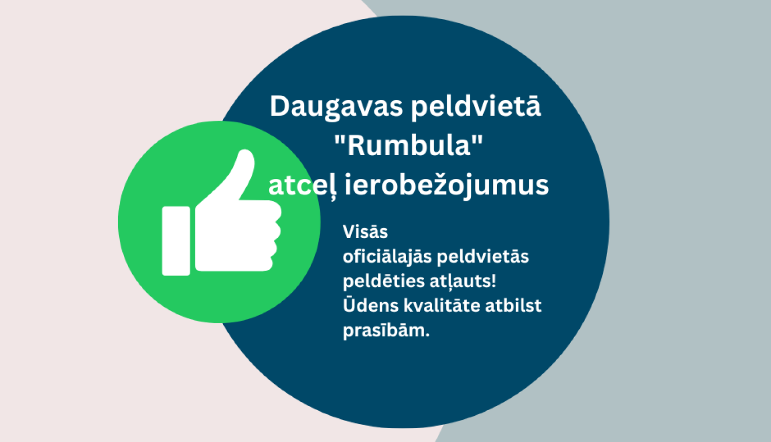 Grafisks uzraksts par peldēšanās ierobežijuma atcelšanu Rumbulā